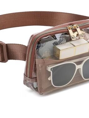 Clear Brown Crossbody Bag with Orange Strap transparent bag